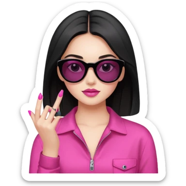 A beautiful girl with black sunglasses and pink nail paint, wearing aesthetic clothes sticker