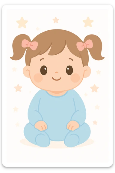 a bay girl with two ponytails and pink ribbons sticker