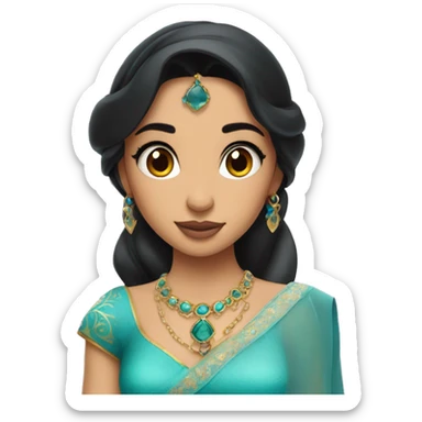 Pakistani girl, dark straight hair, mole on right side of lip, looks like princess jasmine sticker