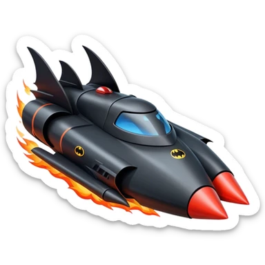 batmobile in rocket ship boom rocket at take-off in fire sticker