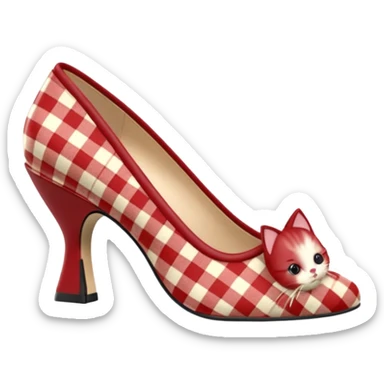 Cottagecore deep red and cream Gingham plaid kitten heels, 3D rendering, isolated, side view. Not emoji icons, no emoji faces, no human figures, 300 dpi, professional 4k hd quailty  sticker