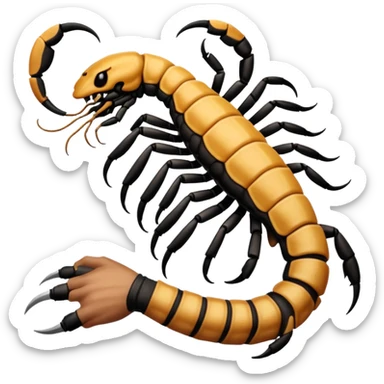 A 3D cartoon scorpion tattoo on a forearm, black ink, detailed stinger and claws, soft lighting, Memoji-style realism. sticker