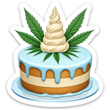 frozen ice cream cake dessert with cannabis leaf sticker