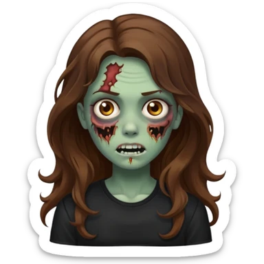 Zombie girl with wavy long brown hair And black shirt emoji sticker