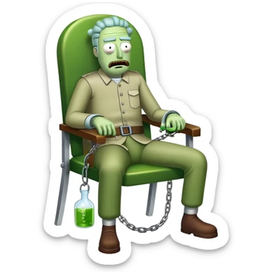 Pickle Rick handcuffed to a chair  sticker