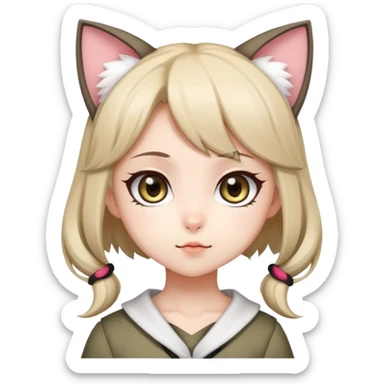 cute chibi anime catgirl with big eyes, cat ears and tail sticker