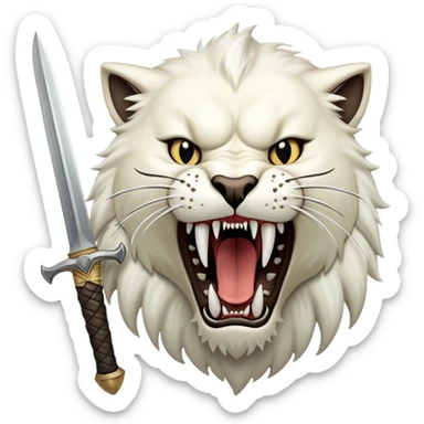 saber-toothed cat with absurdly long, sword-like canine teeth that are longer than its entire head, comically exaggerated fangs sticker