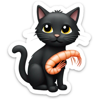 A smelly Black cat eating shrimp  sticker