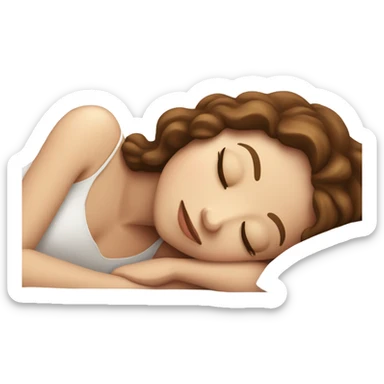 White girl with wavy brown hair sleeping on white pillow sticker