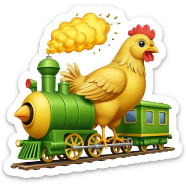 Chicken eating a train while the chicken is exploding earrings a pickle sticker