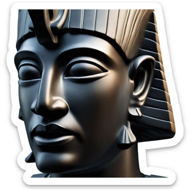 Osiris obsidian statue on granite 30 ton brick, massive size, sunlight behind, sunset colors, reflections on black stone polished clean perfect, photography angles sticker