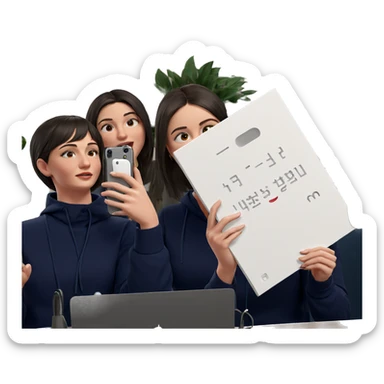 girls with phones indoors sticker