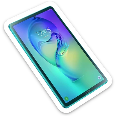 Detailed hyperrealistic Samsung galaxy 10 tablet, with a bright turquoise cover case that sparkles with lots of colors, 3d render, isolated, still life sticker