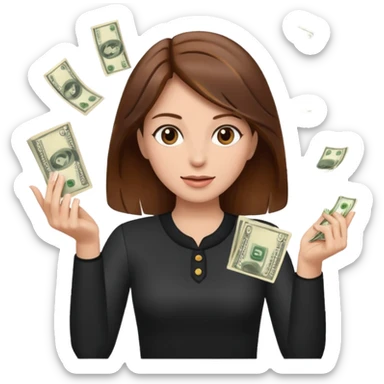 Woman in brown hair throwing money sticker