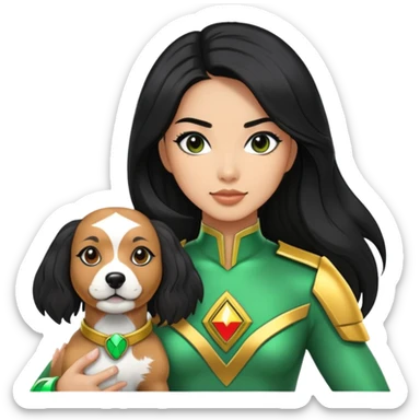 green power ranger wasian woman with long black hair and a cockapoo dog sticker