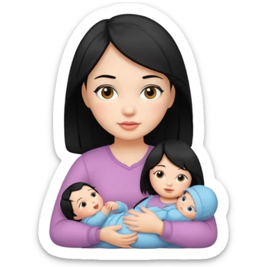 a black hair girl with 1 babie doll sticker