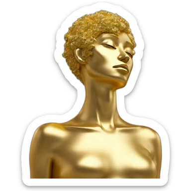 modern sculpture, abstract colorful figures on a golden glittering pedestal, zoomed-out view of the entire statue, 4K resolution 4:3 sticker