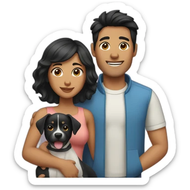 couple with black hair and 2 dogs sticker