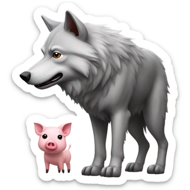 Standing wolf next to little pig sticker