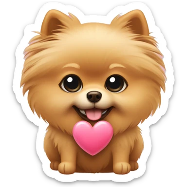 Beige pomeranian holding a heart sticker