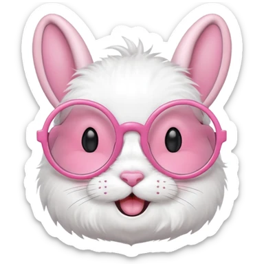Pink bunny with big circular glasses, smiling. sticker