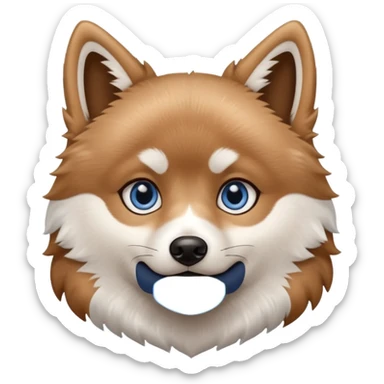 A Brown, light tan and white pomsky with one brown eye and one blue eye. sticker