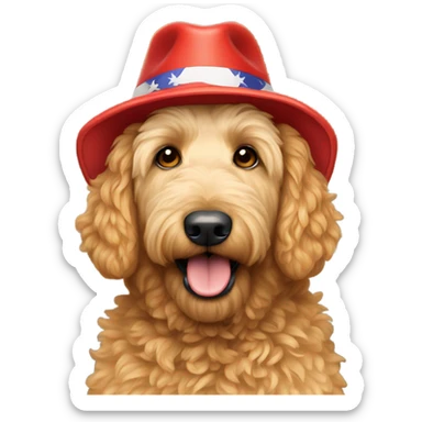 Viscous golden doodle wearing maga hat sticker