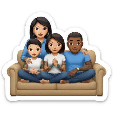 couch, naked people sitting: latina tattoed female, 2 black males sticker