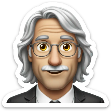 Insane man with long luscious gray hair with airpods steve job lookalike crybaby sticker
