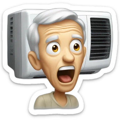 old man screaming at air conditioner sticker