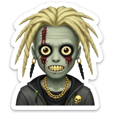 zombie emo boy emoji with dreads and gold grillz sticker
