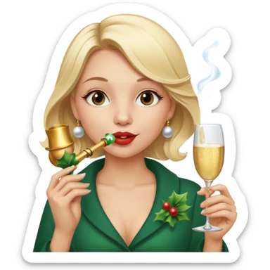 A beautiful girl with blonde hair with a festive pipe in her mouth sticker