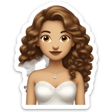 femme en tenue de mariée avec long cheveux bouclé bruns et yeux marrons sticker