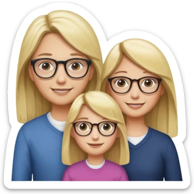 je voudrai un emoji d'une fille aux cheveux longs et blonds avec des lunettes avec son papa chatain et sa maman blonde sticker