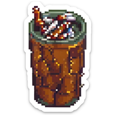 Add a few cigarette butts on the table next to the pint glass in pixel art style. Keep the background transparent. sticker