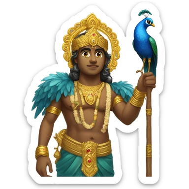 Lord murugan with blupeacock and vel staff  sticker