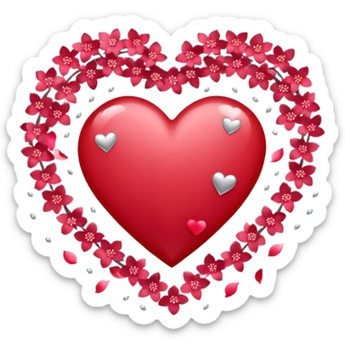 heart surrounded by sakura petals and pink silver sparkles sticker