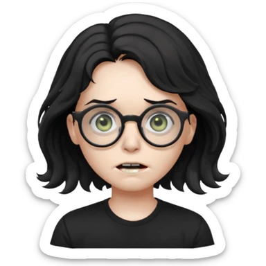 zumbie cabelo ondulado médio preto, camiseta preta, oculos redondo masculino sticker