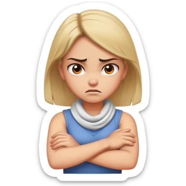 Angry girl with arms crossed around neck  sticker