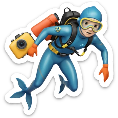 A brave dolphin diver in flippers and mask, exploring coral with a waterproof camera.

 sticker