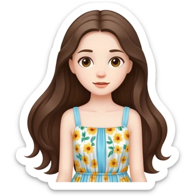 beautiful pale brunette girl with long hair in a summer dress sticker