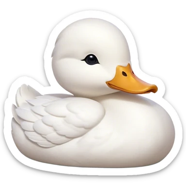 Meme-Worthy Cute Sleeping White Duck Portrait Emoji, Head resting peacefully with a contented smile, showcasing a sleek, graceful build and a luxuriously soft pure white plumage, eyes shut in a serene, restful nap, Simplified yet hilariously adorable features, highly detailed, glowing with a soft, drowsy light, high shine, relaxed and utterly lovable, stylized with an air of playful laziness, bright and heartwarming, soft glowing outline, capturing the essence of a comically sleepy duck, so meme-worthy it feels like it could instantly become the next viral sensation of adorable slumber! sticker