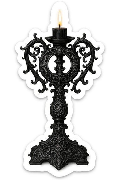 gothic candle holder, black with silver filigree, ornate and dramatic sticker
