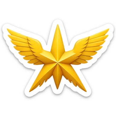 Create an emoji that meets all of the following criteria

1. An eight-pointed star
2. The wings should be wide
3. The color should be the yellow of a regular star
4. The star itself, in the middle, should have a simple mountain silhouette sticker