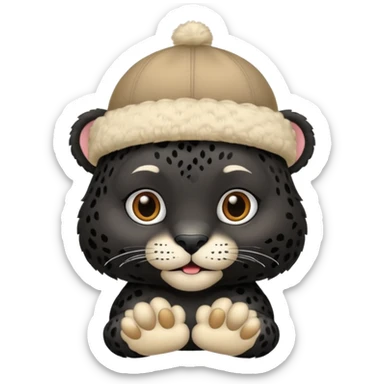 A black jaguar wearing a baby hat sticker