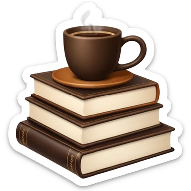 stack of books with coffee on top sticker