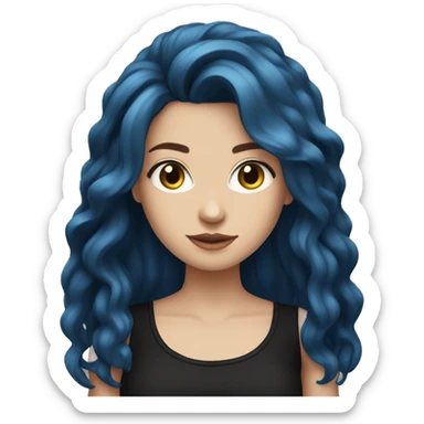 white girl with long dark blue hair wearing black tank top sticker