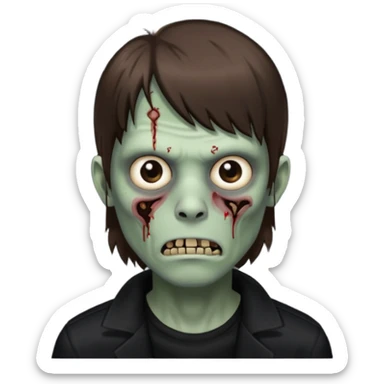 a zombie with dark circles under his eyes and medium brown hair with straight bangs, wearing black clothes
 sticker