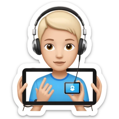 tablet with rounded corners, on the screen an interface with a person presenting onlince course sticker