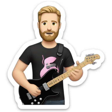 white man with beard and black t shirt and pink electric guitar sticker